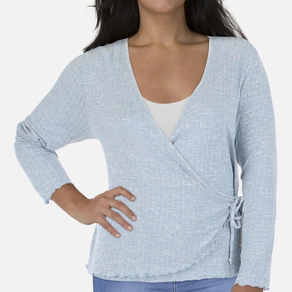 Rebellious One Light Blue Ribbed Blouse